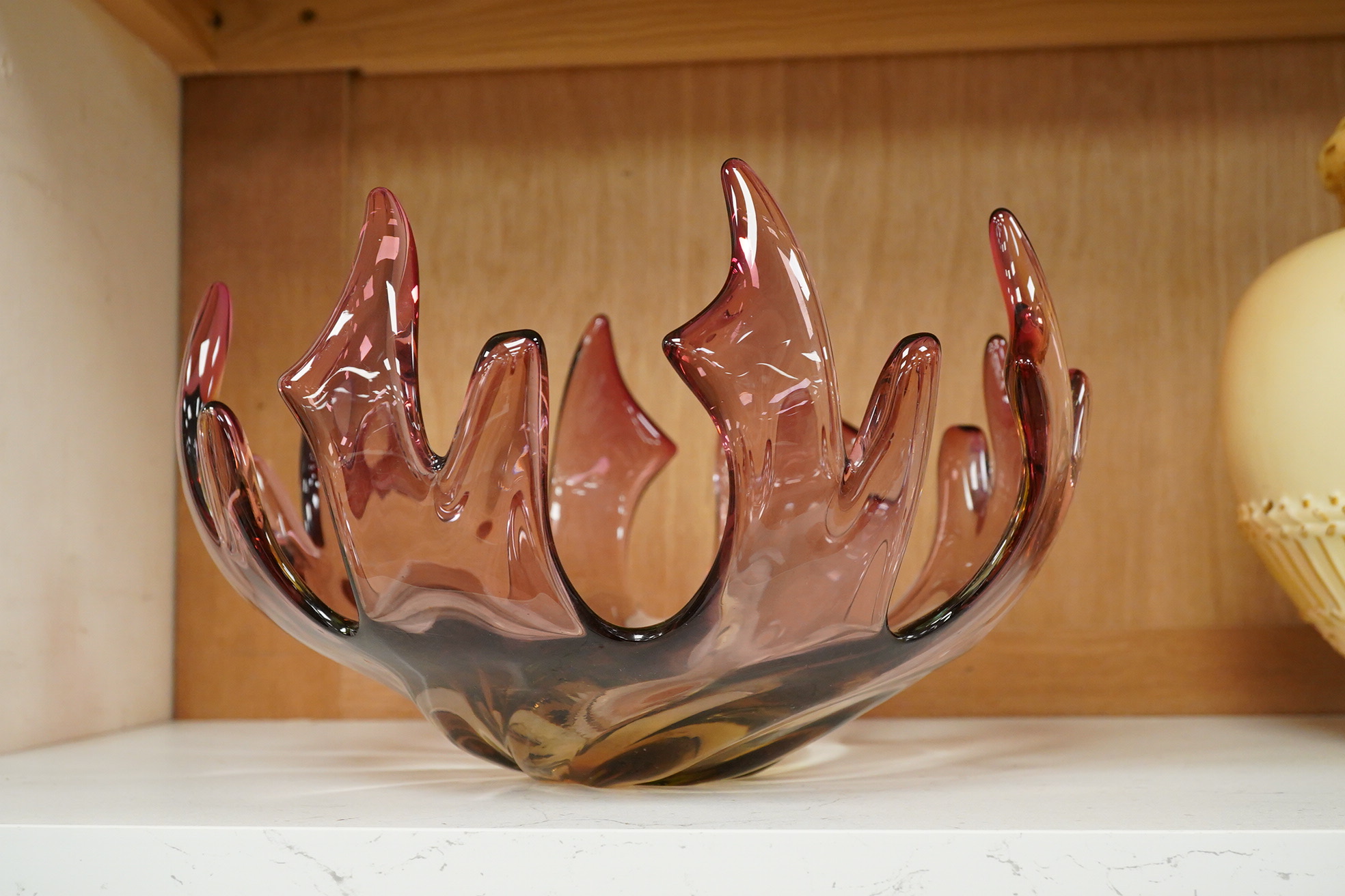 A Murano freeform amber and pink glass bowl, 26cm in diameter